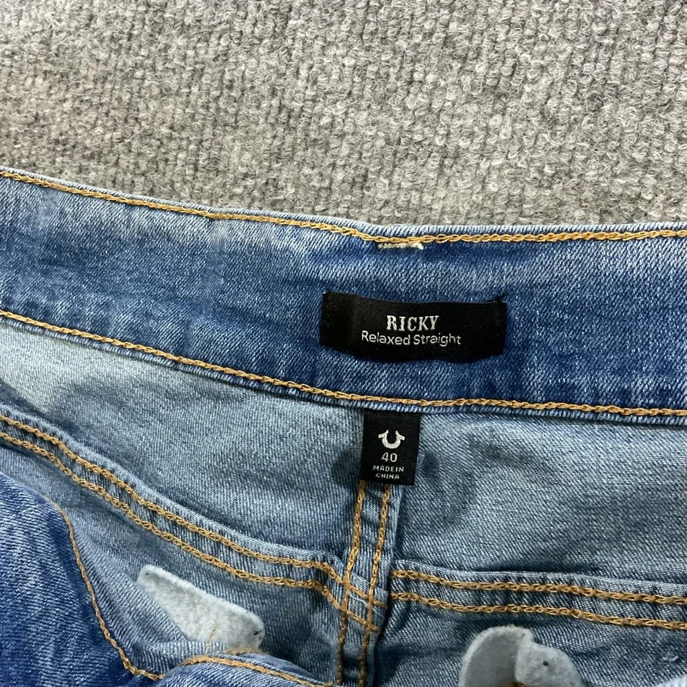 True Religion Ricky Relaxed Straight Jeans Mens 40x34 Blue Stretch Denim Pants